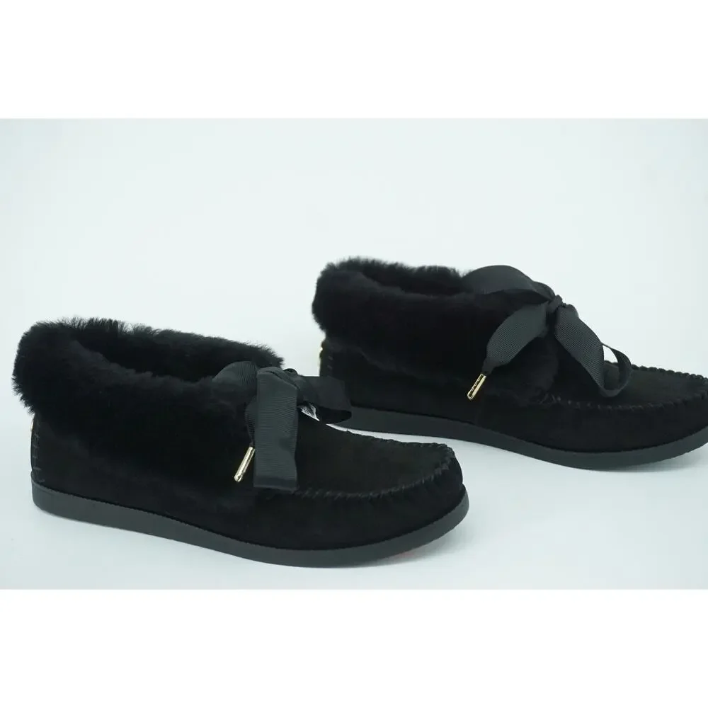 Tory Burch Aberdeen Genuine Rabbit Fur Trim Slipper Bootie Size 6 NIB Black Bow